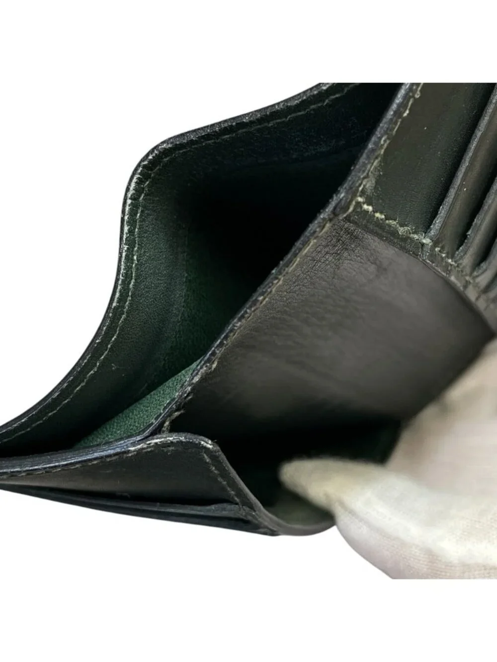 Hermes Bifold Wallet Folding Bill Card Slot Leather Dark Green Compact Capacity